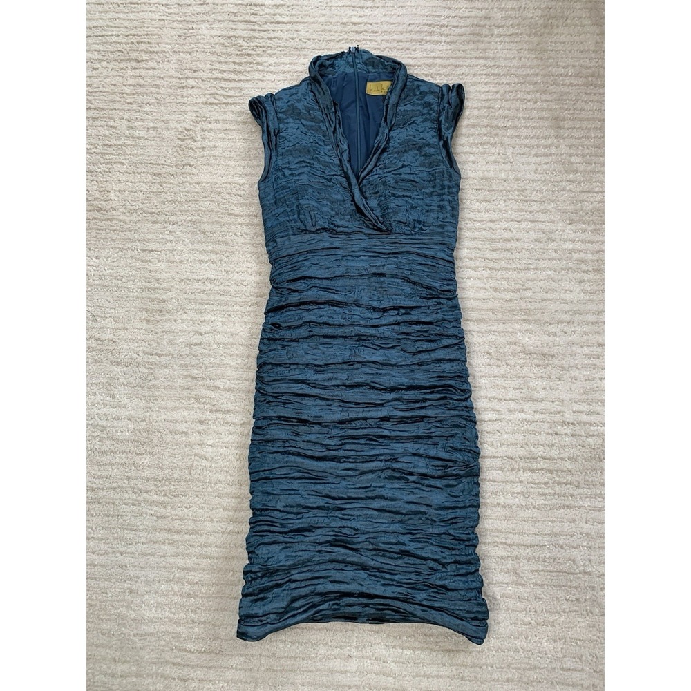 Vintage Y2K 90's Nicole Miller Gold Label Blue Rushed Dress Size 6‎ USA $450